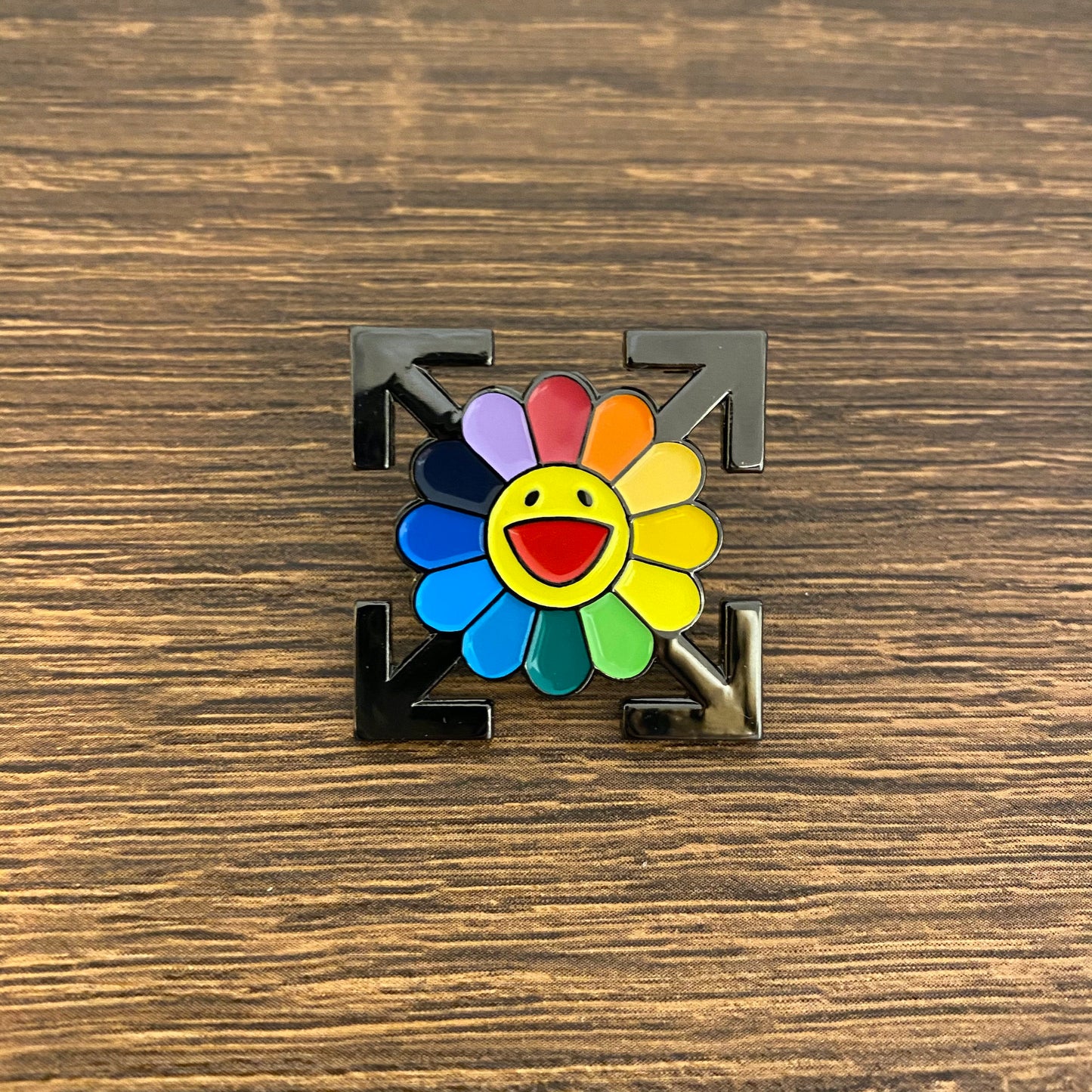 Takashi Murakami x Off White Flower Collaboration Enamel Pin - thehappypin