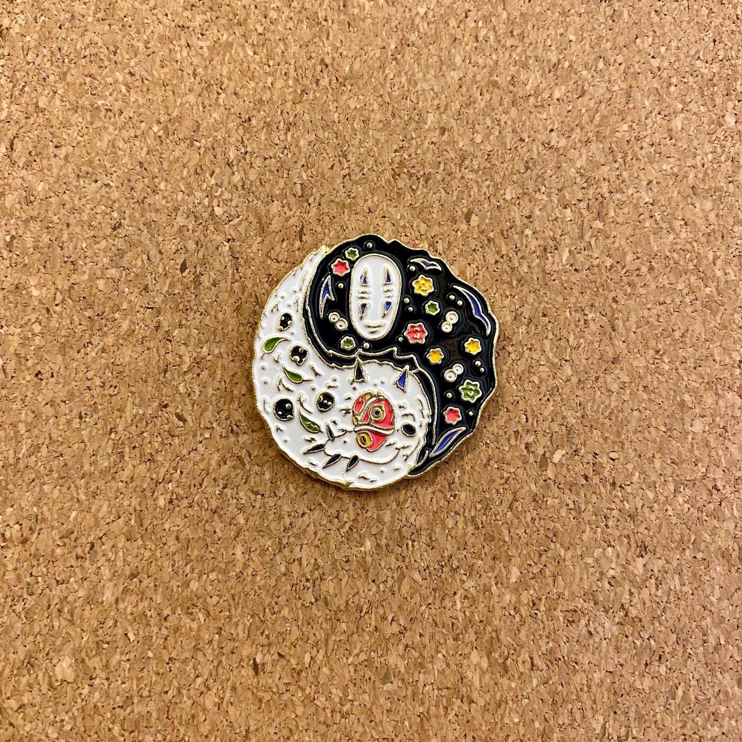 Yin Yang No Face and Princess Mononoke Spirited Away Enamel Pin - thehappypin