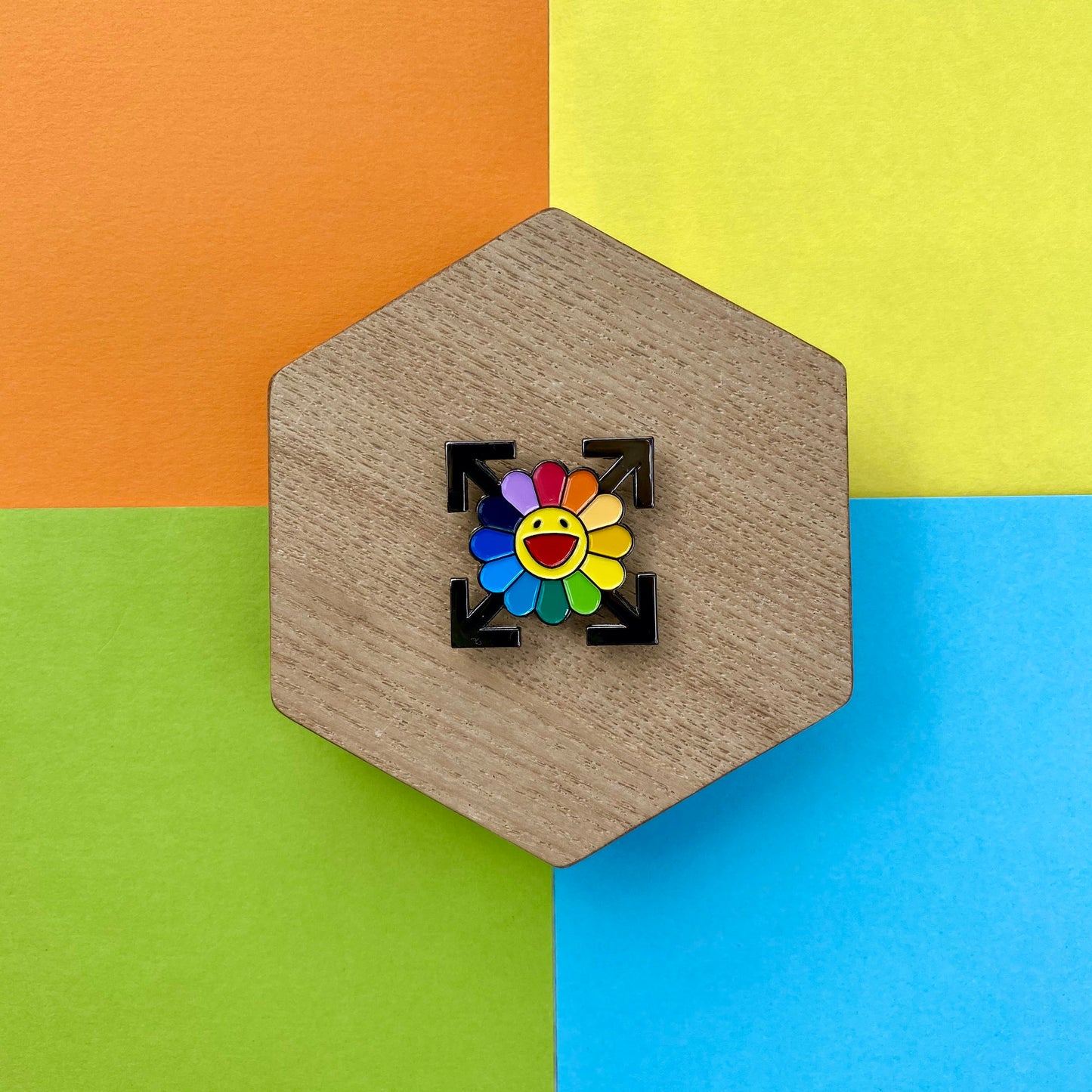 Takashi Murakami x Off White Flower Collaboration Enamel Pin - thehappypin