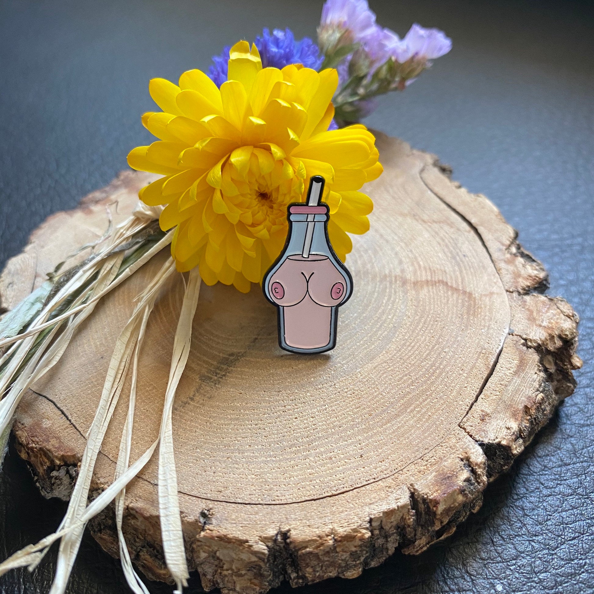 Boob Juice Boobies in a Bottle Enamel Pin - thehappypin