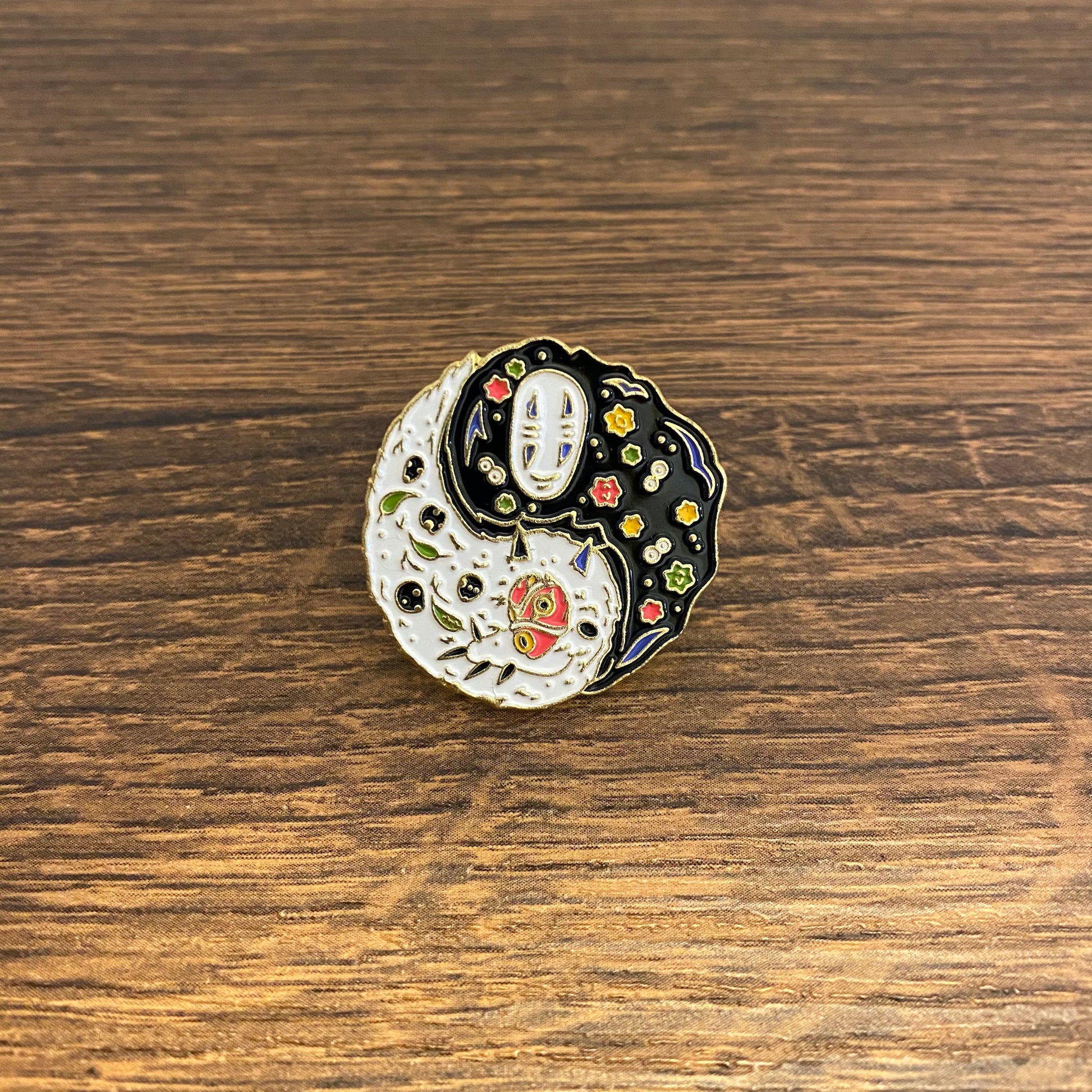 Yin Yang No Face and Princess Mononoke Spirited Away Enamel Pin - thehappypin
