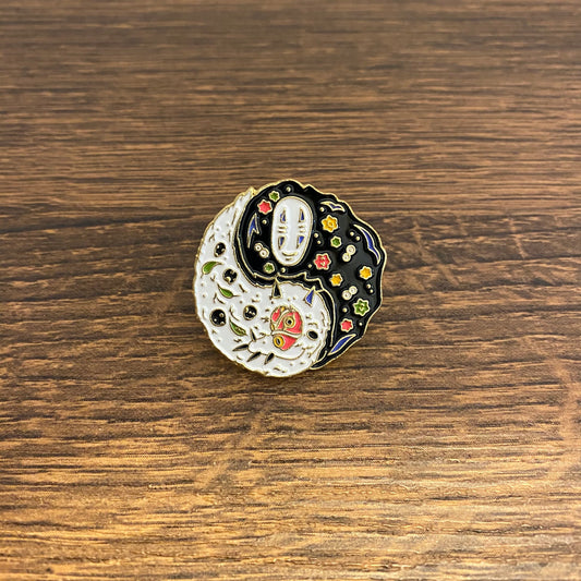 Yin Yang No Face and Princess Mononoke Spirited Away Enamel Pin - thehappypin
