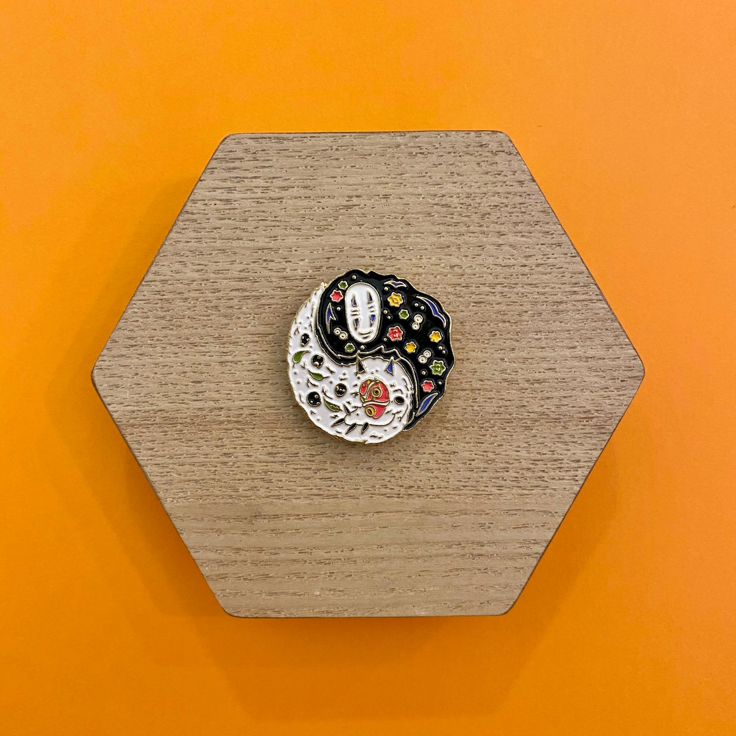Yin Yang No Face and Princess Mononoke Spirited Away Enamel Pin - thehappypin