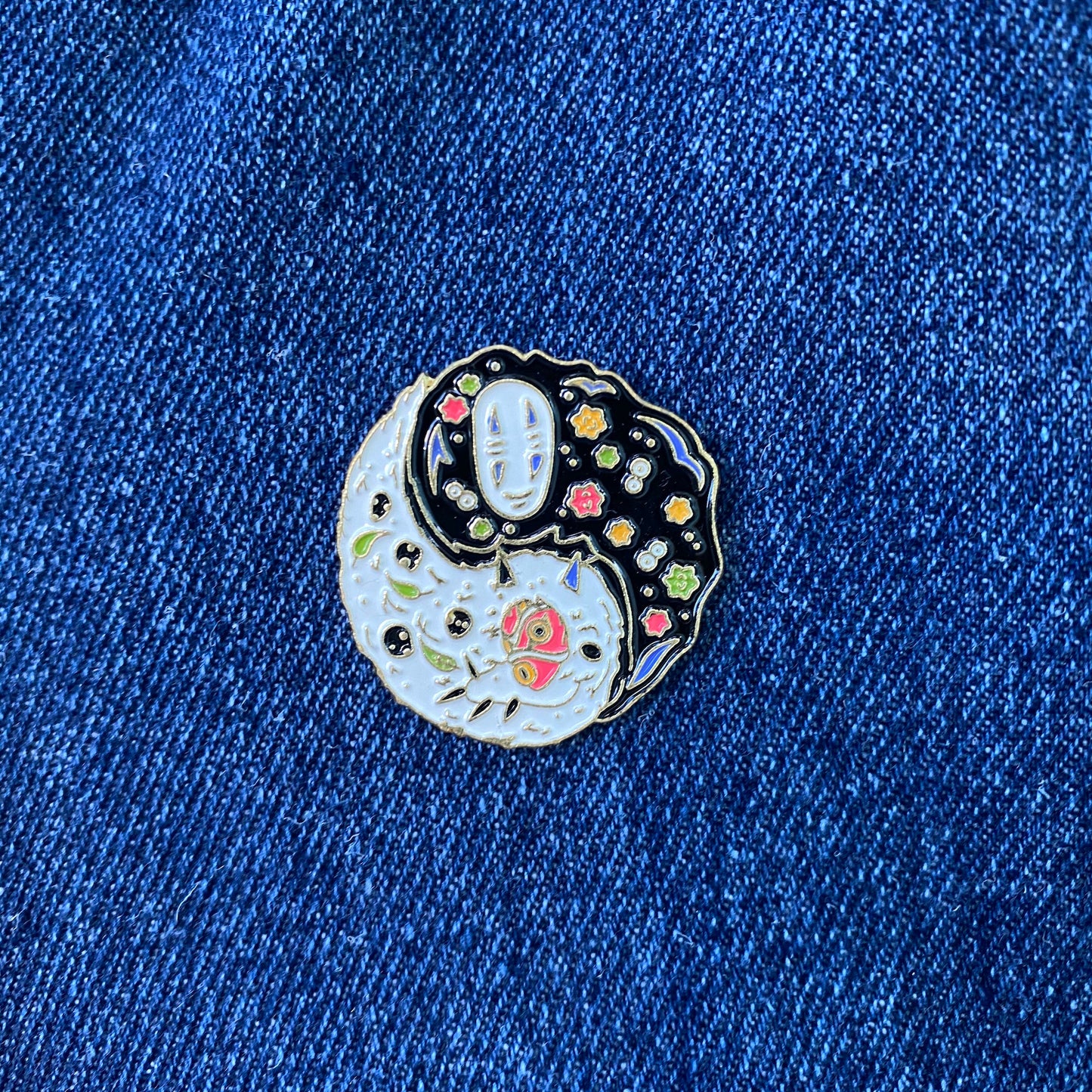 Yin Yang No Face and Princess Mononoke Spirited Away Enamel Pin - thehappypin