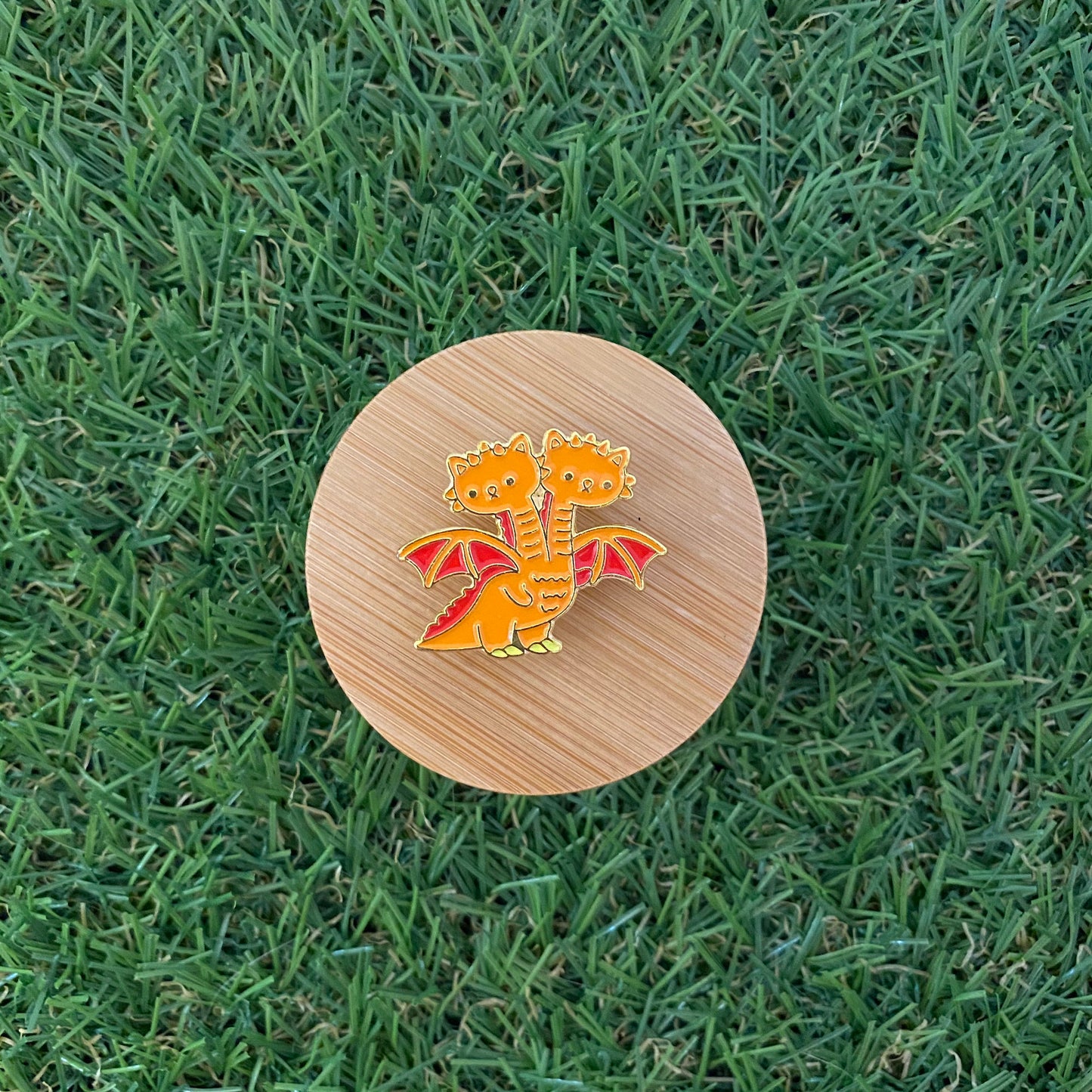 Fire and Ball the Two Headed Dragon Enamel Pin - thehappypin