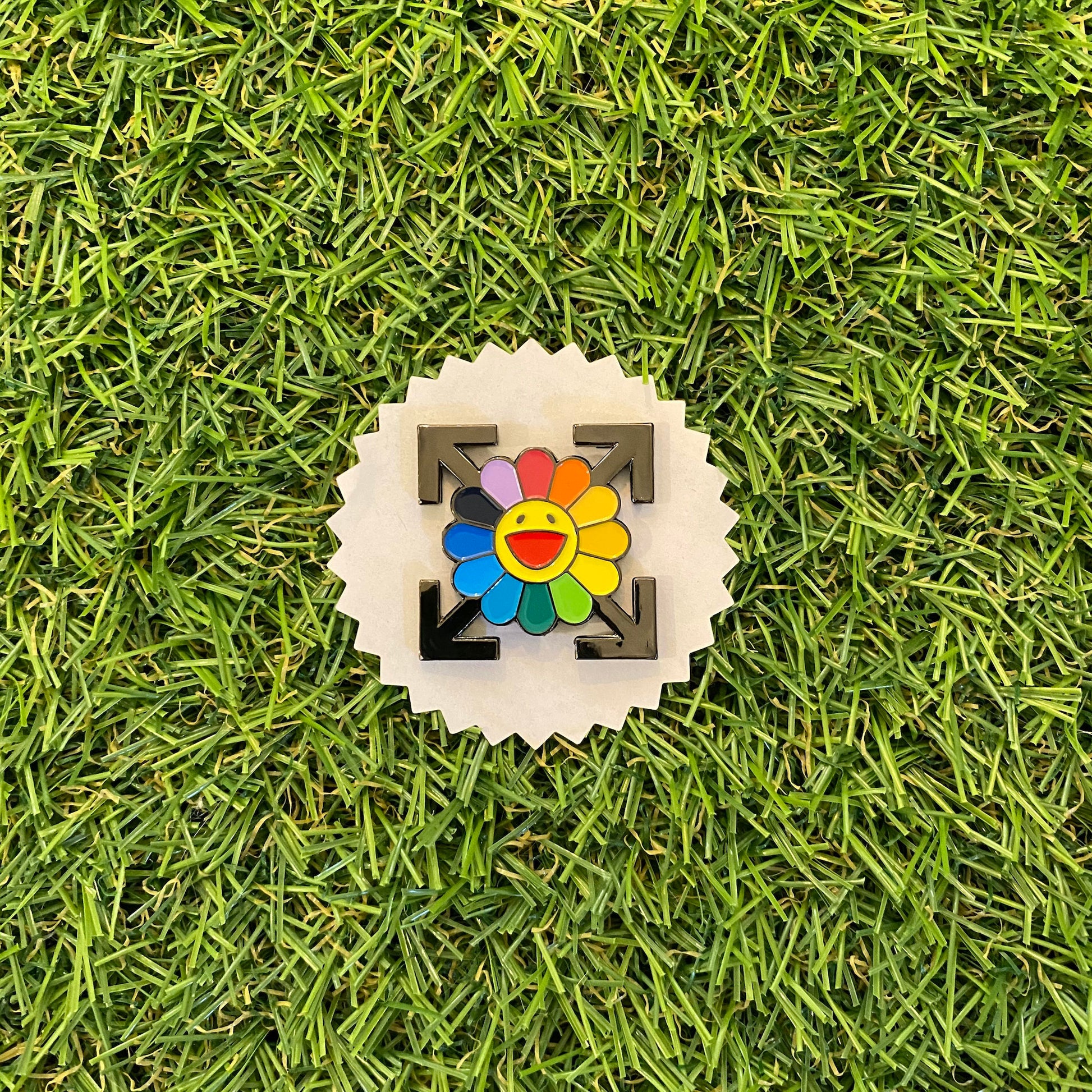 Takashi Murakami x Off White Flower Collaboration Enamel Pin - thehappypin