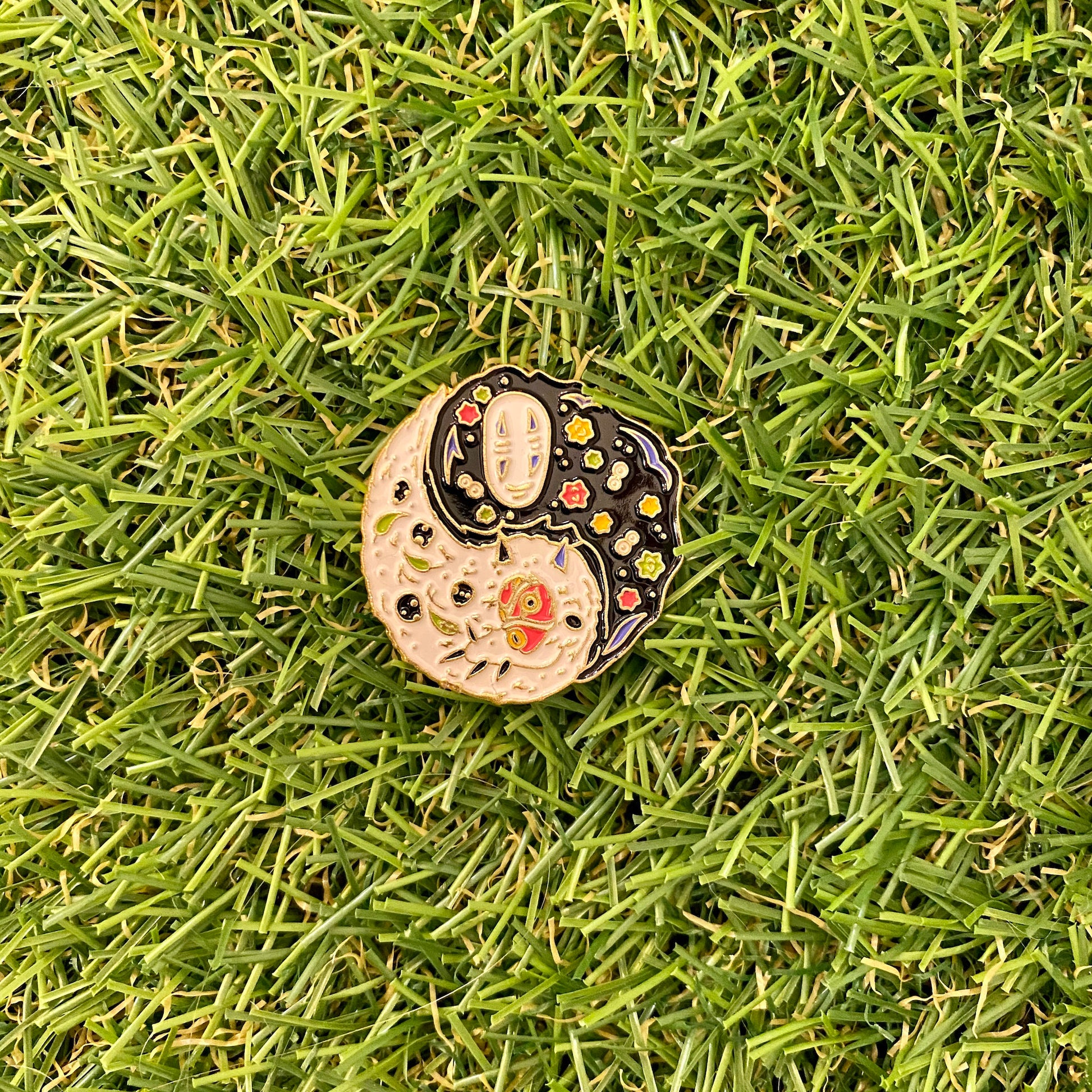 Yin Yang No Face and Princess Mononoke Spirited Away Enamel Pin - thehappypin