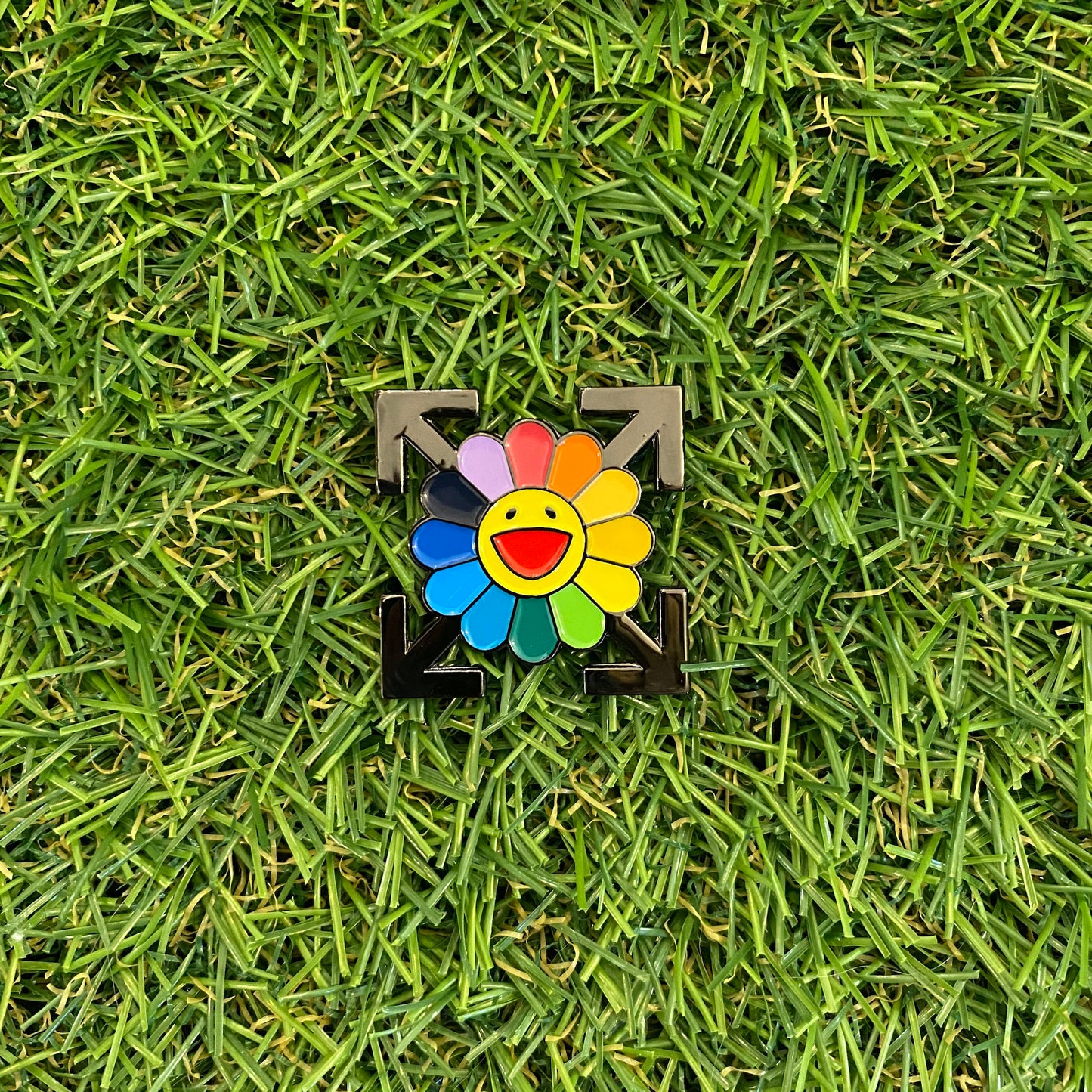 Takashi Murakami x Off White Flower Collaboration Enamel Pin - thehappypin