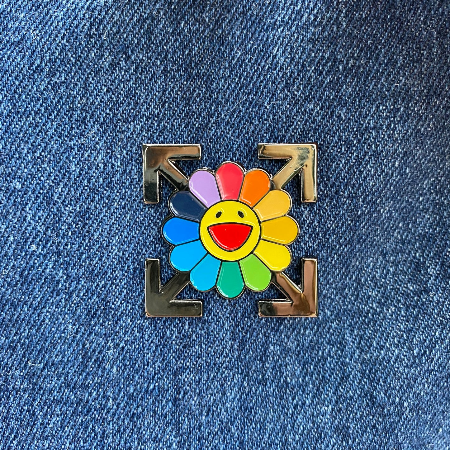 Takashi Murakami x Off White Flower Collaboration Enamel Pin - thehappypin